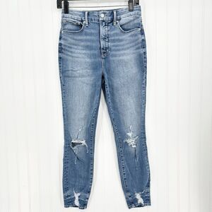 Good American Jeans Women 6 28 Good Waist Crop Skinny Ankle Blue Denim Distress